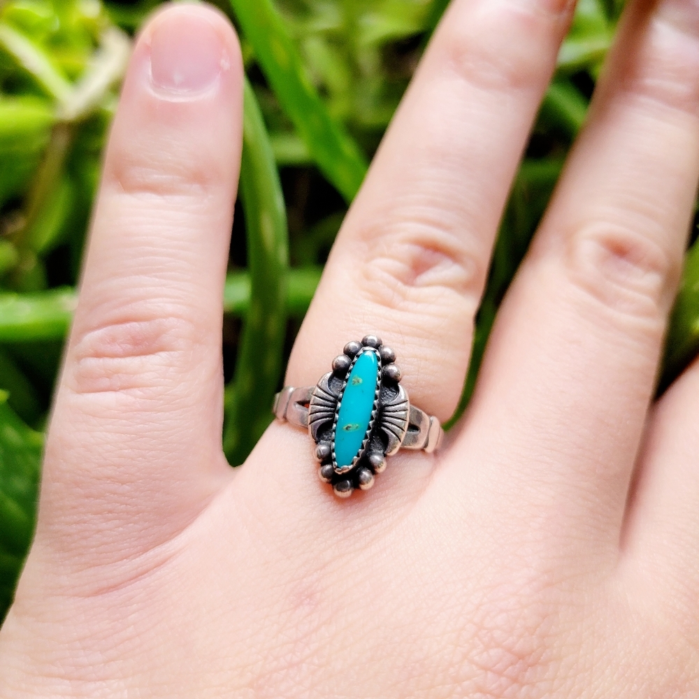 Vintage Bell Trading Post 925 Sterling Silver Turquoise Ring, size 5.25